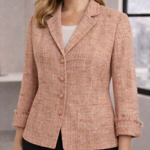 Kasper Pink Tweed Blazer Jacket 8 Frayed Cuff Lady Jacket Preppy Coquette Chic